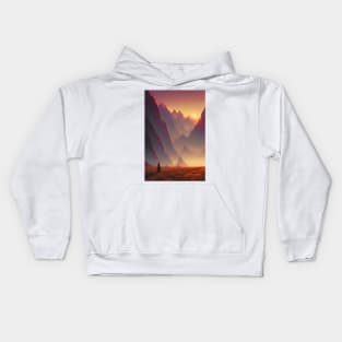 Anime Girl - Mountain Range at Sunset Landscape Kids Hoodie